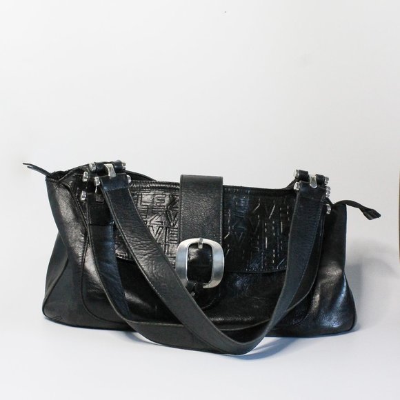 SOLD / Velez Italy Y2K Genuine Leather Black Shoulder Hobo Bag - Picture 1 of 3